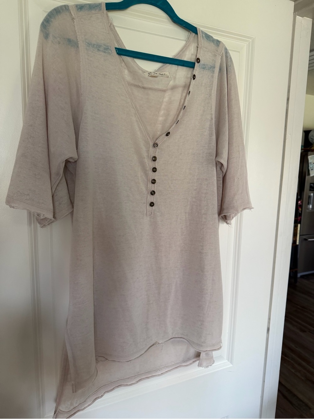 Light Beige Button-Detail V-Neck  Tee